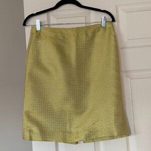 JCrew Women's pencil skirt, size 6, yellow/gold tapestry pattern